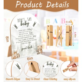 Woodland Adventure Baby Shower Games, Forest Animals Don't Say Baby Game, Gender Reveal Party Supplies & Decorations, 6x8 Inch Arch Wooden Sign With Stand And 50 Mini Clothespins - IK10