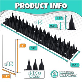 15 Pack Upgraded Bird Deterrents for Outside Patio - Balcony Pigeon Deterrent with 2400 Spikes to Keep Birds Away. Anti Bird Spikes for Pigeons and Other Small Birds, Crows, Woodpecker Deterrents
