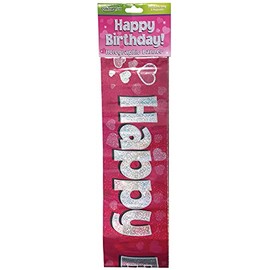 OakTree 624320" Happy Birthday Foil Holographic Banner, Pink, 9 ft