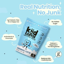 Kiid Coffee - 99.9% Caffeine-Free Organic Coffee for Kids - As Seen on Shark Tank - 12 Vitamins & Minerals, 4g Prebiotics, 0g Sugar - Non-GMO & Gluten-Free - Healthy Snack - Original - 12 Servings