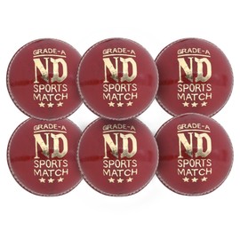 ND Sports Premium Grade Leather Cricket Ball – Ideal for Practice, Training, and Matches – Available in Pack of 1, 3, 6 Handcrafted for Superior Performance (P-6, Red)
