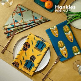 HexaFun Men's 100% Organic Premium Pastel Colored PureCotton Handkerchiefs Printed Stylish Large Size (Pack Of 3) (Tribal)…