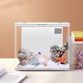 Craftsboys Aquarium Starter Kits 4.5L Small Betta Fish Tank with LED and Filter - White