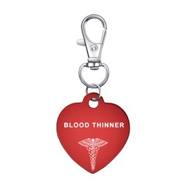 COMTRUDE Medical Keychain Heart ID Siren for Man and Woman Red Siren Emergency Love Medical Keychain Fashion Charm Gifts, Blood Thinner, 66MM