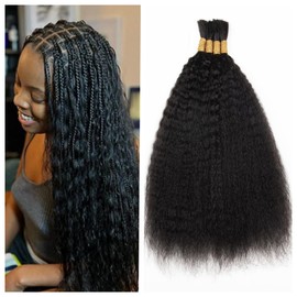 Kinky Straight Human Braiding Hair No Weft 100g (1Pack-4PCS) Yaki Straight Bulk Human Hair For Bohe Braids Micro Braiding Hair For Boho Braids (Kinky Straight（Natural Black）, 20 Inch)