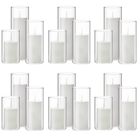 Shihanee White Pillar Candles and Glass Cylinder Vases Clear Cylinder Candle Holders for Slim Pillar Candles Wedding Centerpieces(36 Pcs)