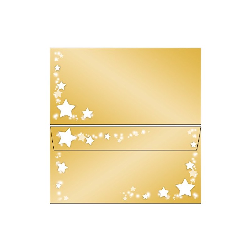 25 Envelopes Stars on Gold Frame Christmas DIN Long without