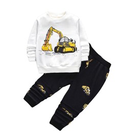 COZYEASE Boy's 2 Piece Outfits Graphic Sweatsuit Crewneck Long Sleeve Sweatshirt and Jogger Sweatpants White and Black 4Y