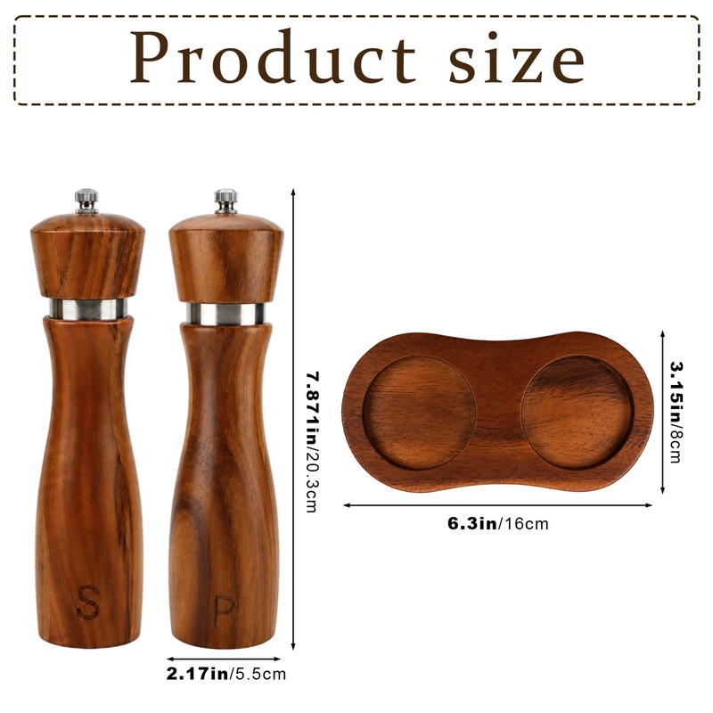 2Pcs Wooden Salt and Pepper Grinder, 8-inch Oak Mill Adjustable
