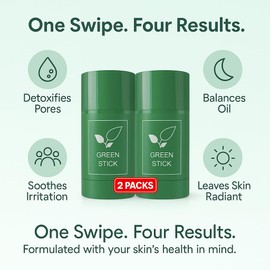 Green Tea Mask Stick 2 Pack – Deep Cleansing Blackhead Remover, Clay Facial Mask for Oily Skin, Pore Minimizer, Acne Spot Treatment, Natural Detox Stick for Men and Women, Easy Skincare