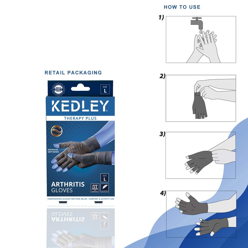 Kedley Copper Infused Arthritis Compression Gloves - Open Tip Fingers,