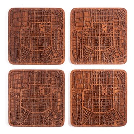 Xi'an Map Coaster by O3 Design Studio, Set of 4, Sapele Wooden Coaster with city map, Multiple city optional, Handmade