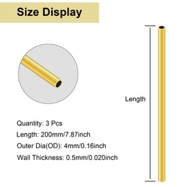 LAVMHAB Brass Pipe 4 mm OD/Outer Diameter x 0.5 mm Wall Thickness, 200 mm Length, Seamless Round Brass Tube for Crafts (Pack of 3)
