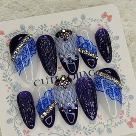 Blue Night Handmade Nail Tips - Almond S / 블루 나이트 수제네일팁 - 아몬드S
