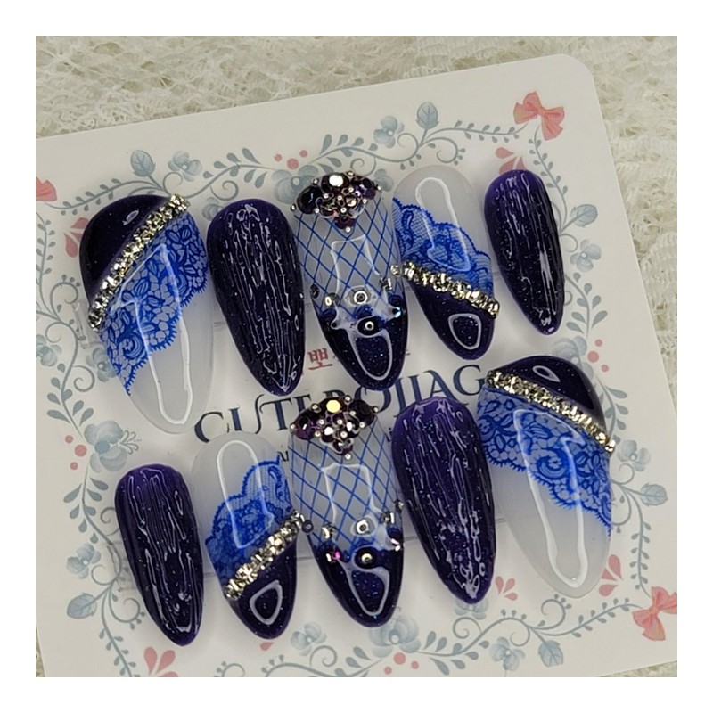Blue Night Handmade Nail Tips - Almond S / 블루