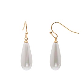 Long Dangling Drop Pearl Earrings Elongated Pearls Imitation 8 * 21MM, 14K Yellow Gold Tone