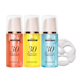MENOKIN Mascarilla Facial Coreana, Paquete De 3 [Mascarilla De Burbujas De Aplicación Rápida En 30 Segundos](Colágeno, Iluminadora, Hidratante) Mejora La Hidratación, Potencia La Luminosidad, Fácil De