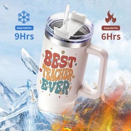 Uniqwaves 40oz Best Teacher Tumbler with Handle,Teacher Gifts for Teacher Appreciation Gifts,Back to School Teacher Gifts,Teacher Cup Gift for Birthday Retirement Thank You Gifts for Teacher Gift