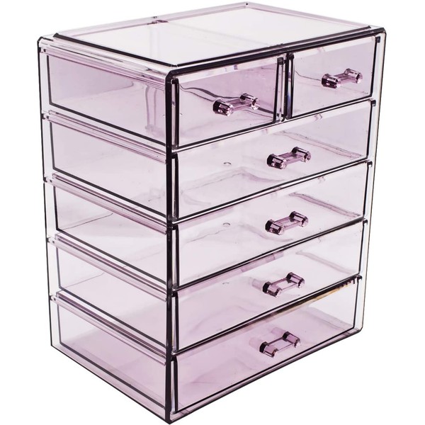 Sorbus Cosmetics Makeup and Jewelry Big Purple Storage Case Display- 4 Large and 2 Small Drawers Space- Saving, Stylish Acrylic Bathroom Case