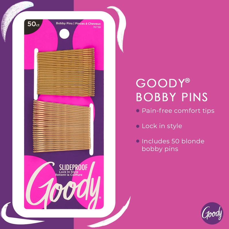 Goody SlideProof Bobby Pins - 50 Ct, Metallic Blonde, High