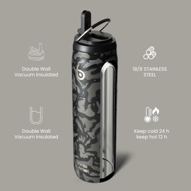 BOTTLE BOTTLE Stainless Steel Water Bottle with Straw and Lid 32 oz Vacuum Insulated Cup Stay Cold for 24 Hrs Hot for 12 Hrs, Leak-Proof Wide Mouth Water Bottles for Men,Black Camouflage
