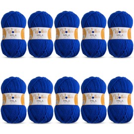 Wollidu Mila Yarn for Crochet and Knitting, 10 x 50 g/133 m, Knitting Yarn, 100% Polyacrylic, Crochet Yarn, Royal Blue