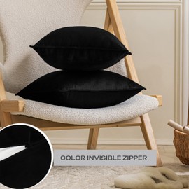 JIAHANNHA Velvet Black Throw Pillow Covers Pack of 2 Decorative Soft for Couch Sofa Bedroom Livingroom Car 16×16 Inches