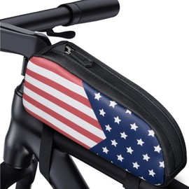 LEMEGO Bike Top Tube Bag Bicycle Front Frame Bag Biking Accessories Cycling Bag American Flag Print Bike Pouch for Mountain Bike Road Bicycles