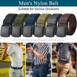 Men's Belt Web Elastic, Military Nylon Belts with Plastic Buckle Non-Metal Friendly for Travel, Trim to Fit Jeans Below 46" (Army Green)
