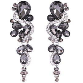 BriLove Wedding Bridal Dangle Earrings for Women Bohemian Boho Crystal Multiple Teardrop Chandelier Long Jewelry Silver-Tone Grey Black