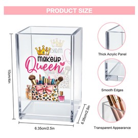 Vgrti Makeup Queen Acrylic Makeup Brush Organizer Holder, Makeup Queen Desk Acrylic Brushes Storage, Christmas Birthday Gifts for Women Mom Sister Colleague Boss Lady Make Up Artist