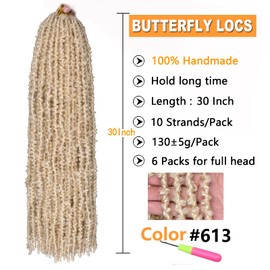 ZRQ 30 Inch Butterfly Locs Crochet Hair 613 Distressed Faux Locs, 6 Packs Handmade Boho Goddess Locs Pre looped Blonde Butterfly Loc Dreadlocks Extensions (6Packs,613#)
