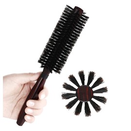 PERFEHAIR Round Boar Bristle Hair Brush-1.8 Inch, Blow Drying & Styling Soft Natural Boars Wooden Hairbrush for Women & Men's Short Fine Hair, Beard