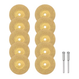 sourcing map 10pcs Diamond Cutting Wheel 30mm Titanium Coating Cut Off Discs Diamond Cutting Wheels Replacement with 2pcs 3mm Mandrel for Rotary Tools