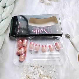 Summer Press on Nails Short Square,YIHONGYAN Fake Nails with Hawaii Sailboat Glitter Design Press ons French Nail Tip Glue Full Cover False Nails Stick on Women Nails Acrylic Manicure Art Kit 24 Pcs