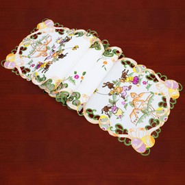 Simhomsen Embroidered Easter Bunny Table Runner with Butterfly Design (14 × 90 Inches)