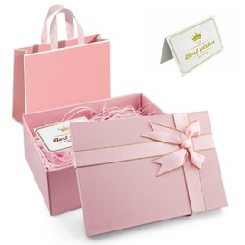 Pink Gift Boxes Premium Present Box with Lid 21.5x16x8cm,High Hardness,Large Space,Gift Box for Presents with Bags,Raffia,Cards,Designed for Birthdays Valentine's Day Anniversaries Holidays