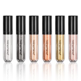 Xzeemo 6 Colours Liquid Eyeshadow Set, Diamond Sparkling Liquid Eyeshadow, Metallic Eyeshadow Shimmer Glitter, Durable Waterproof Eyeliner Eyeshadow for Party Wedding Party Makeup (Set A)