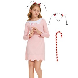 WXCTEAM Christmas Dress Girls Pink Costume Vintage Old Fashioned Gown Dress With Headband (4-5 Years)
