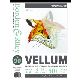 Borden & Riley #90 Sheer Trace/Medium Weight Vellum Pad, 9 x 12 Inches, 24 lb, 50 Sheets, 1 Pad Each (090P091250)