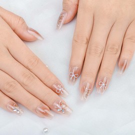 Sethexy Gradient Rhinestone Press-On Nails Short Trapezoid Fake Nails 24pcs Complete Art Fake Nails Glitter Nude Orange Fake Nails Designed For Women And Girls (orange1, One Size)