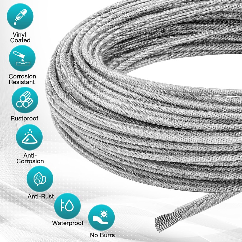 DIYLAND 3mm Drahtseil Edelstahl Set, 20m PVC-ummantelt Spanndraht Set mit