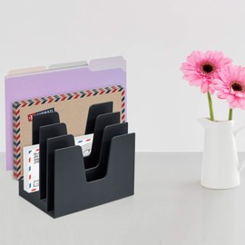 Acrimet 5 Section Incline File Sorter Organizer, Mail, Folder, Letter Desk Organizer, Rack for Office Organization Desktop (Plastic) (Black Color)