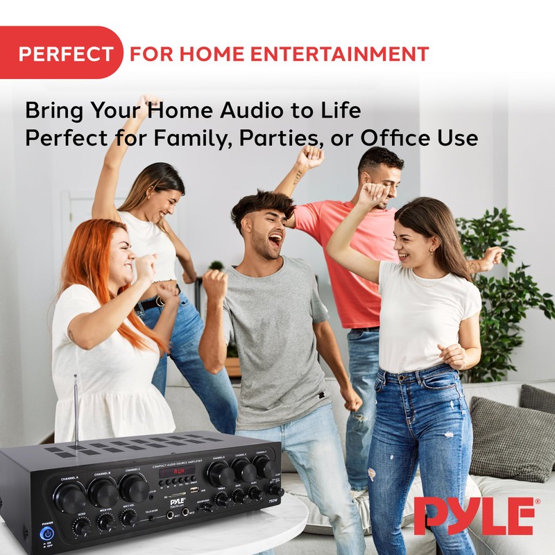 Pyle Wireless Bluetooth Home Audio Amplifier System-Upgraded 6 Channel 750