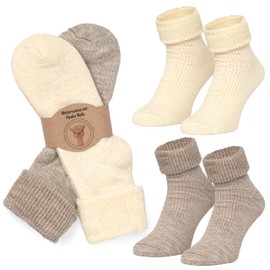 MOUNTREX® Alpaca socks, wool socks for men and women, winter socks, warm house socks, thermal socks, thick, 2 pairs, Ecru/Beige - Thermal with Envelope