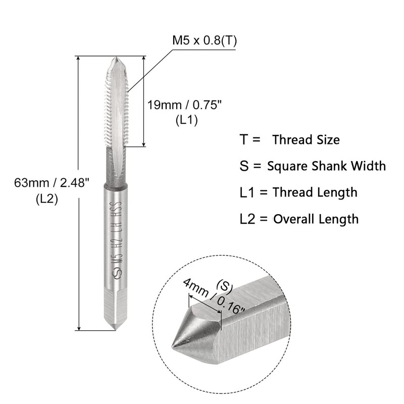 TA-VIGOR 2Pcs M5 x 0.8mm Metric Machine Tap, 3 Straight