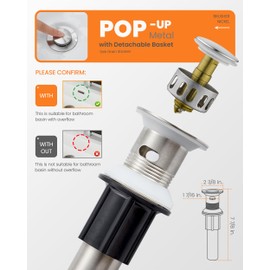 Bathroom Faucets for Sink 3 Hole, 4 inch, Brushed Nickel Waterfall Sink Faucet with Pop-up Drain and 2 Supply Hoses, Stainless Steel 2-Handle Centerset Faucet for Sink Vanity, T-6008BN