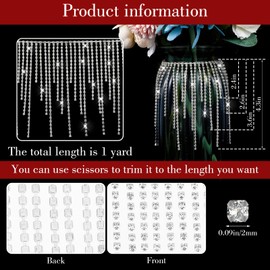Rhinestone Fringe Trim, Sparkling Diamond Tassel Chain Fringe for DIY Clothing Decoration, Jeans, Jackets, Beaded Ribbon for Sewing, Wedding Dress, Belt, and Costume Customization (1 Yard)