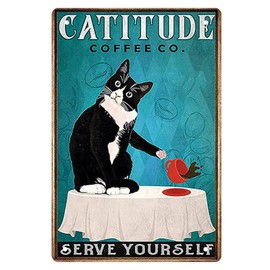 Vintage Fat Cat Rusty Metal Sign,Before Coffee I Hate Everyone Poster Home Wall Decoration Metal Plaques (Upset Coffee)