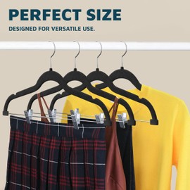 Lifemaster Velvet Skirt Hangers – with Adjustable Clips, 360 Degree Swivel Hook, and Non-Slip Shoulder Notch, Holds Up to 10 lbs, for Organizing Skirt, Pants, Dress, and Clothes, Pack of 20, Black